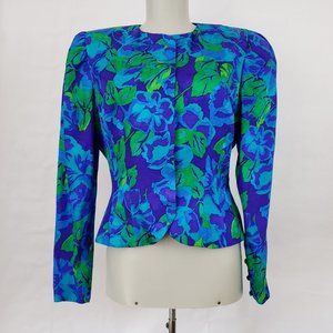Adrianna Papell Silk blazer size 6 blue VTG